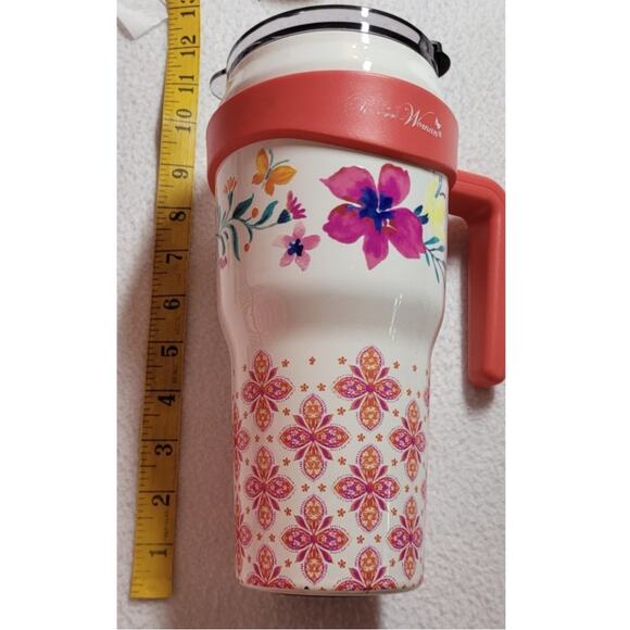 The Pioneer Woman 40oz Folk Geo Pink Stainless Steel Insulated Tumbler Handle - Picture 7 of 14